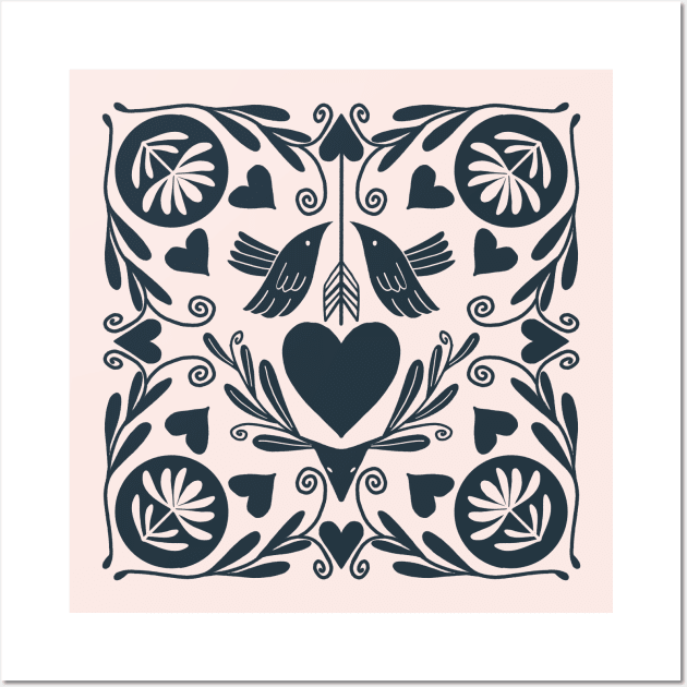 Valentine's Day Retro Dove Folkart Wall Art by haleyum